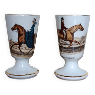 Set of 2 mazagrans or footed cups in Paris porcelain