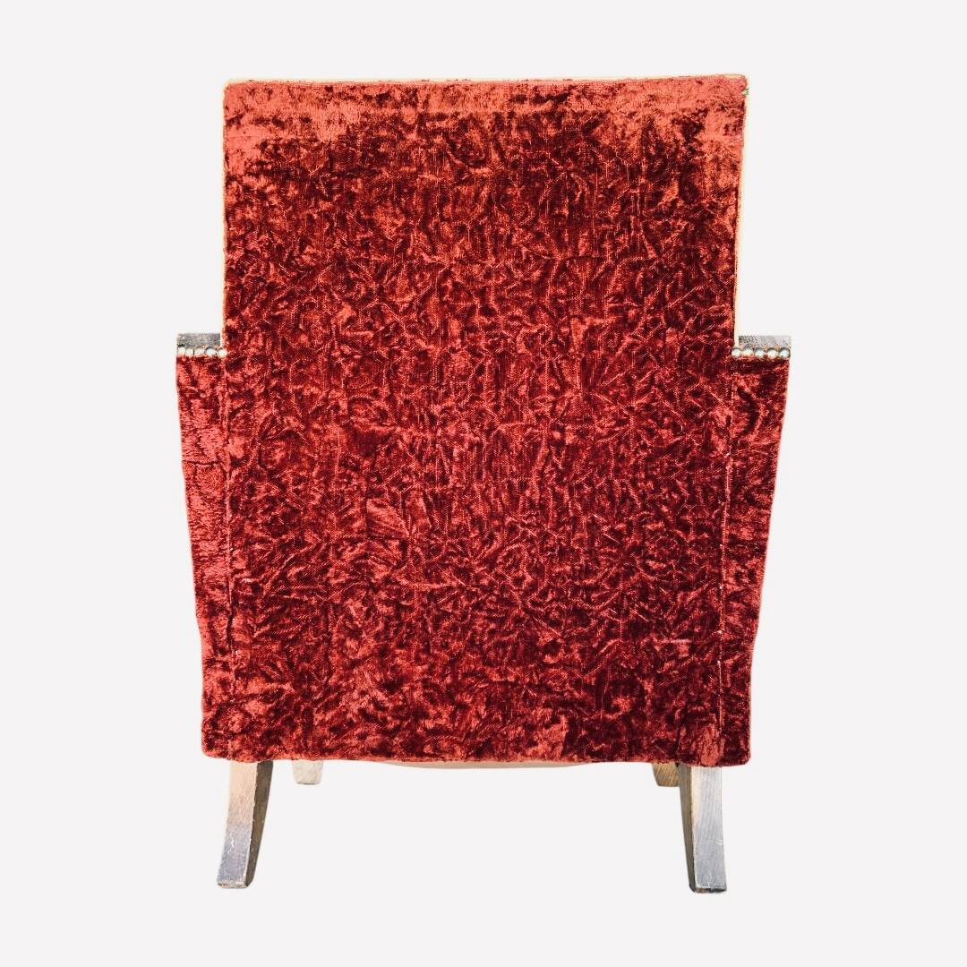 Pair of Art Deco club armchairs in burgundy red velvet, 1930s