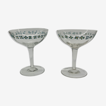 Pair of hand painted Champagne glasses, 1950s