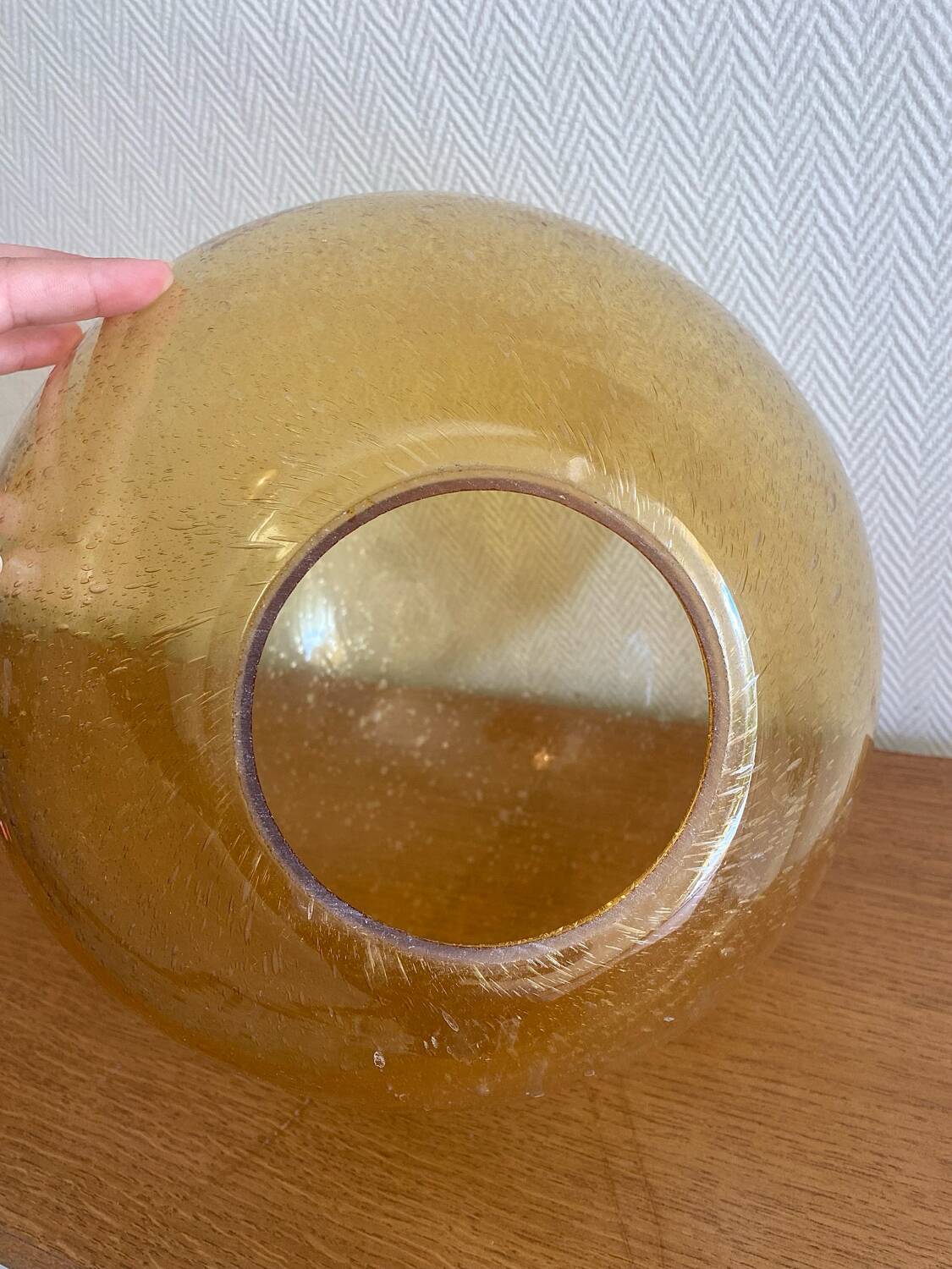 Large blown glass globe with bubbles