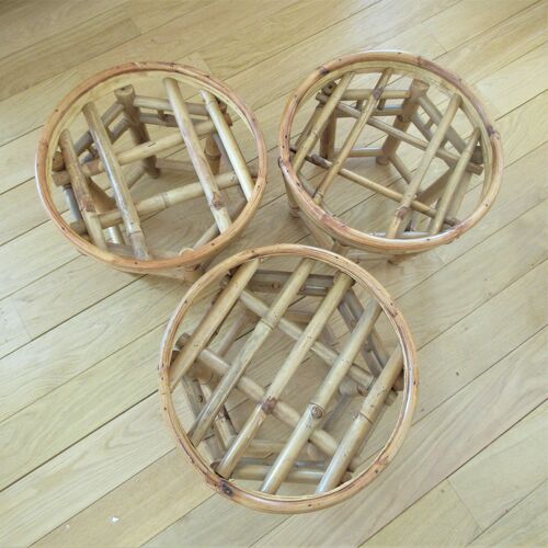 Trois poufs vintage en bambou