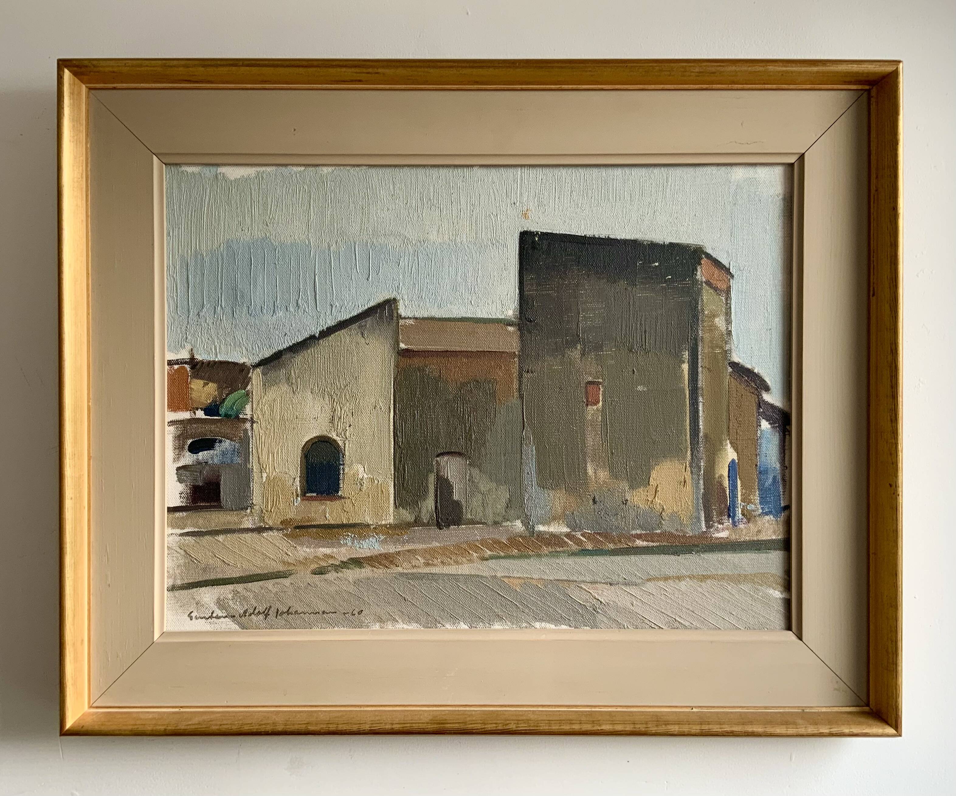 Huile sur toile vintage signée moderniste Gustav Adolf Johansson années 1960