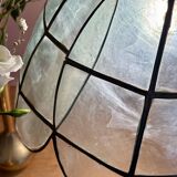 Vintage pendant light in blue mother-of-pearl and brass.