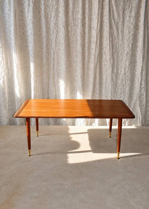 Mid-century modern teak coffee table with brass feet, Sweden circa 1960