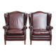 Ensemble de 2 fauteuils à oreilles en cuir de vache de style anglais
