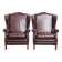 Ensemble de 2 fauteuils à oreilles en cuir de vache de style anglais