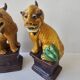 Porcelain Sculpture Pair of Chinese Foo Dogs (Sancai)