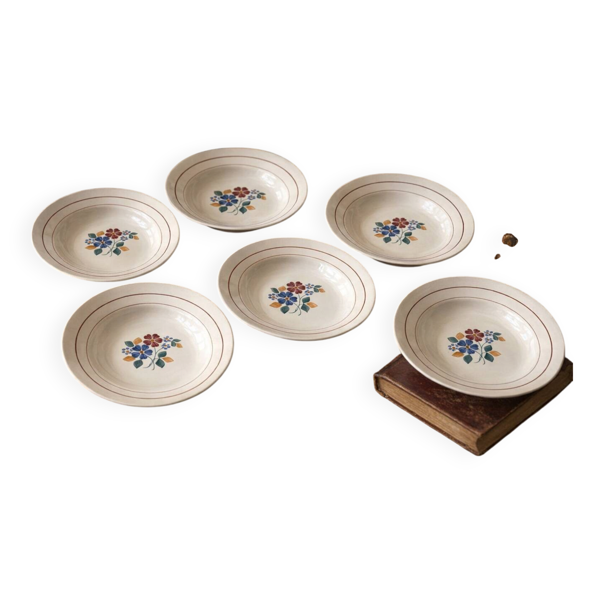 6 antique deep plates in earthenware from Saint-Amand (Nord)
