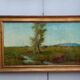 Antique oil painting on panel landscape figures cows - 19th century