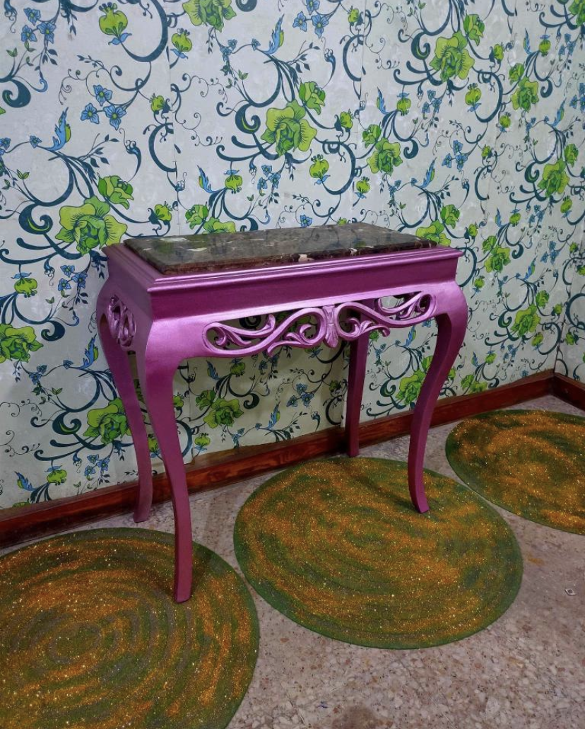 Console with marble and a mirror Louis XV pink style