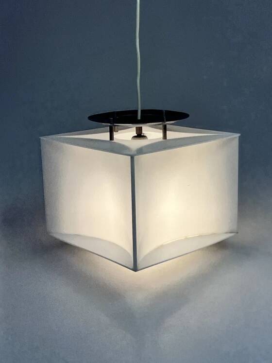 Lampe pendentif blanche vintage Cube, époque spatiale, années 1970