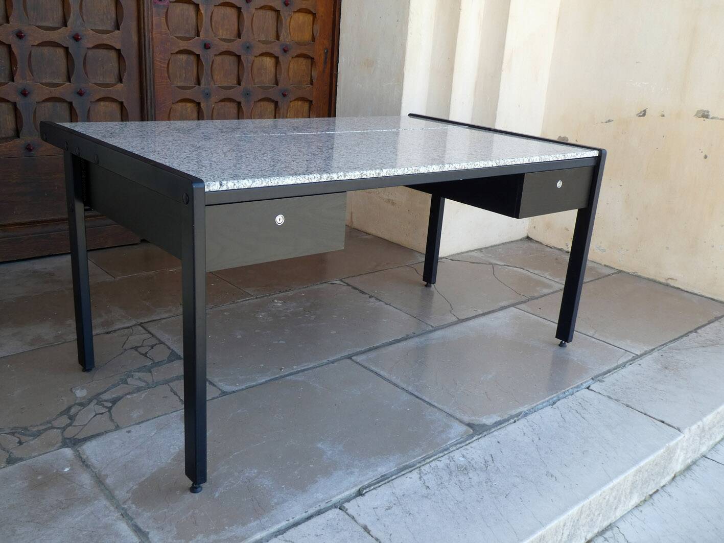 large metal, wood & granite desk, 1980
