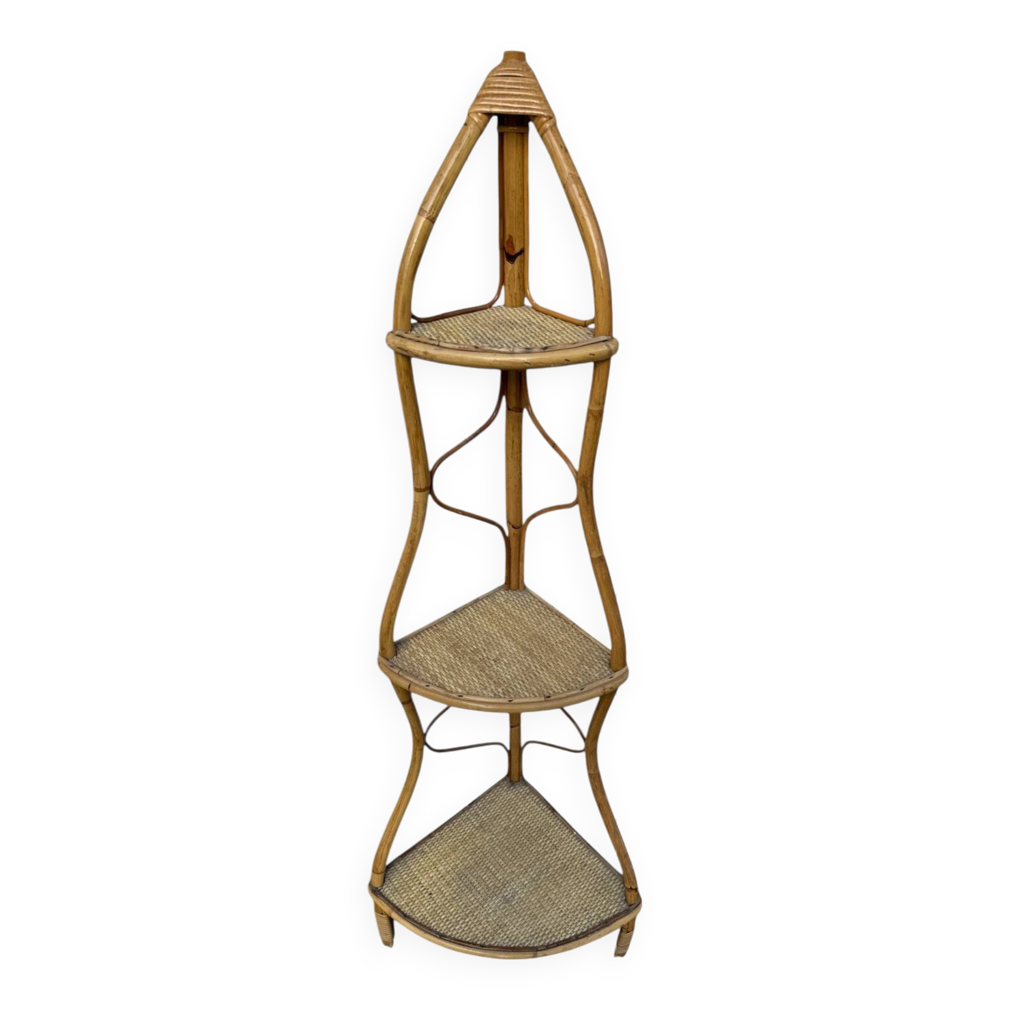 Rattan corner shelf from the 60s Italy