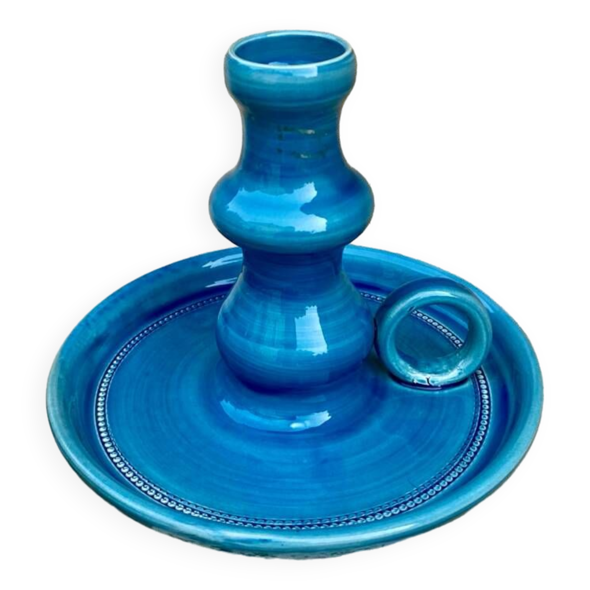 Vintage blue ceramic candle holder