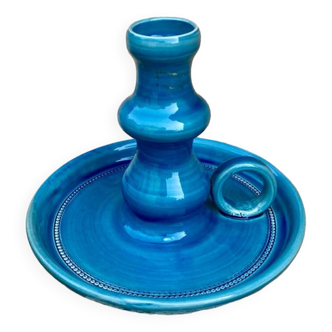 Bougeoir en céramique bleue vintage