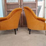 Pair of orange velvet toad armchairs