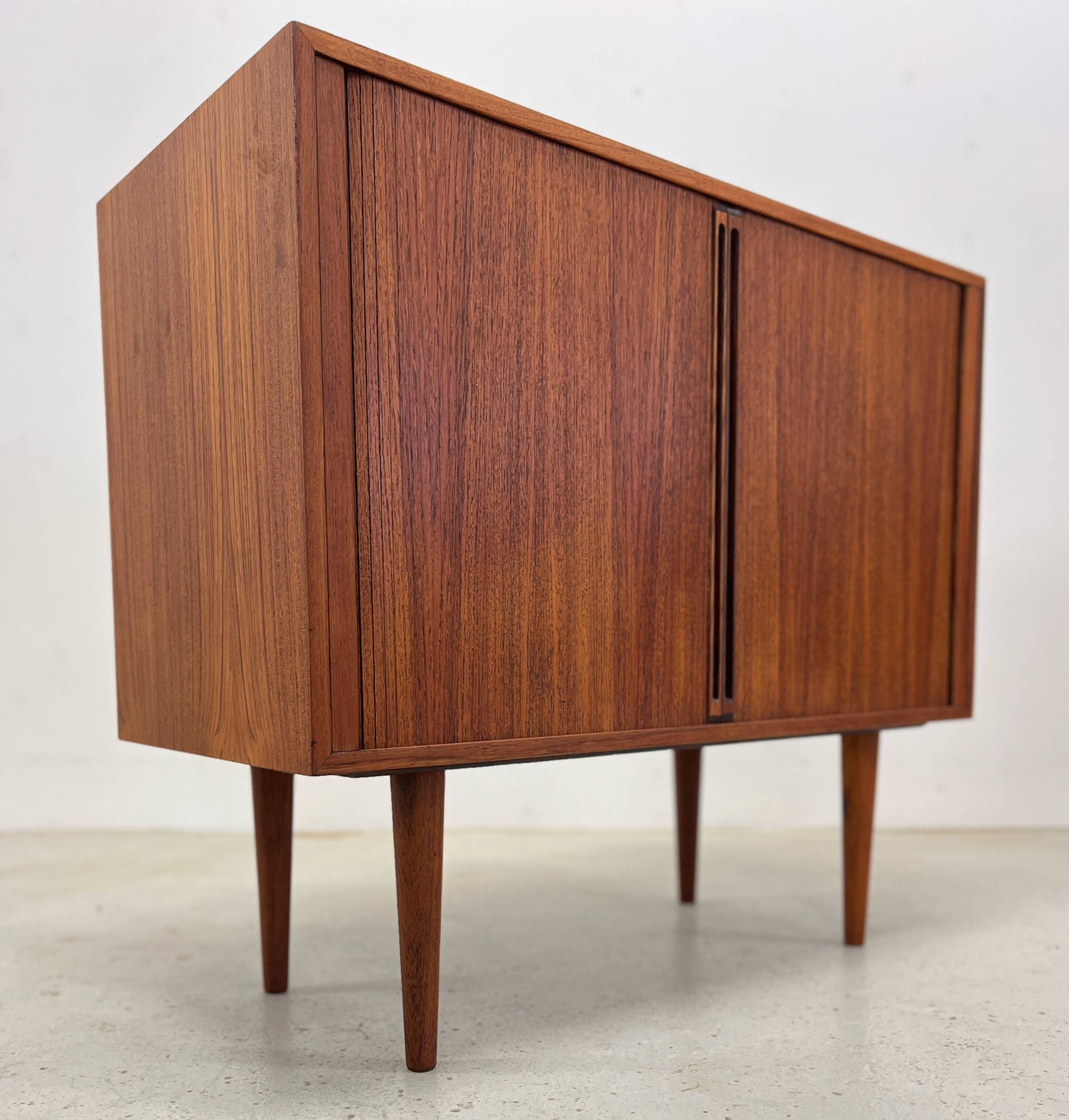 Kai Kristiansen Teak Tambour Door LP Record Cabinet, 1960s.