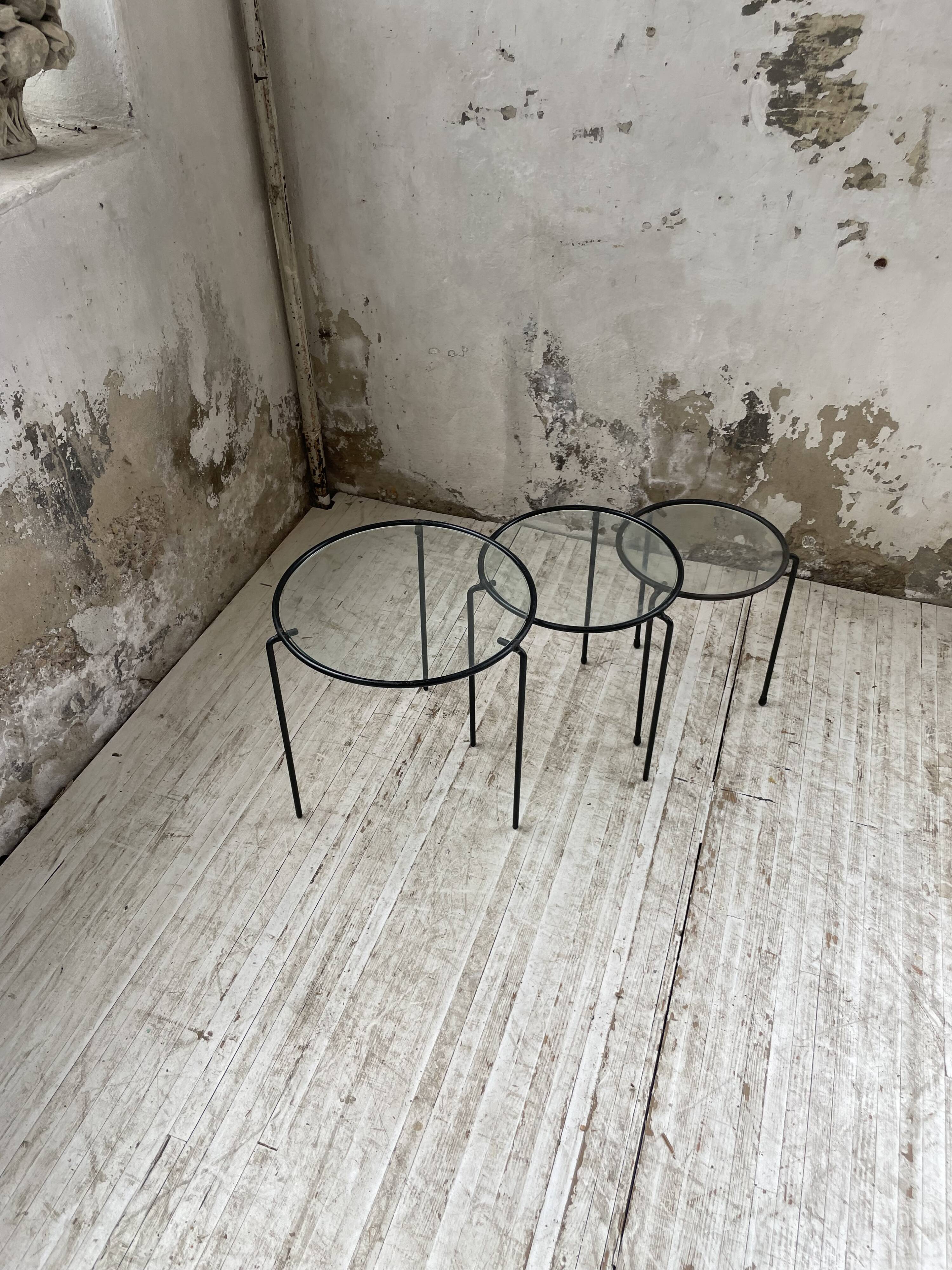 50s metal and glass nesting coffee tables