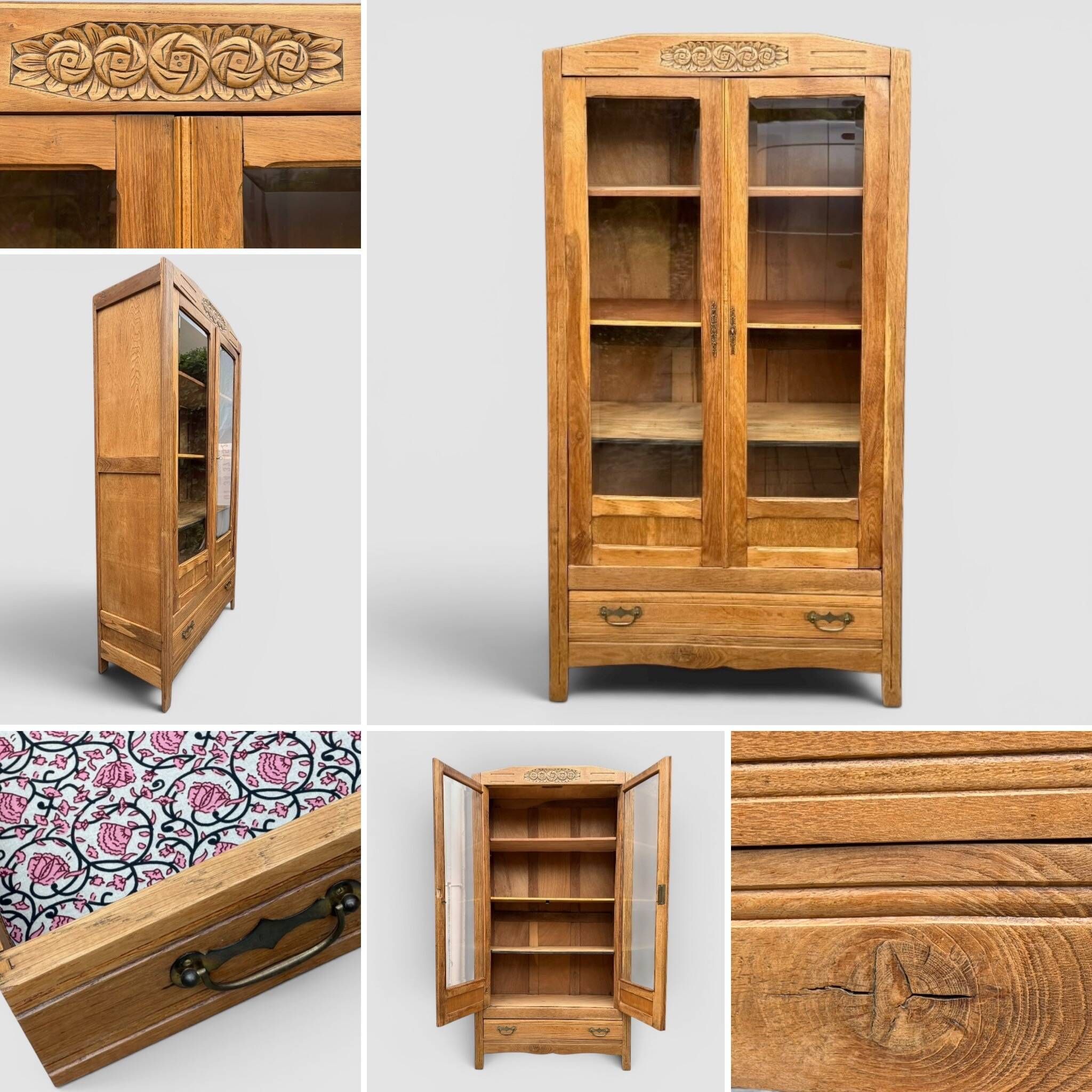 Parisian wardrobe with bevelled glass, blonde oak, Art Deco 1930.