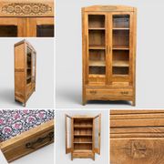 Parisian wardrobe with bevelled glass, blonde oak, Art Deco 1930.