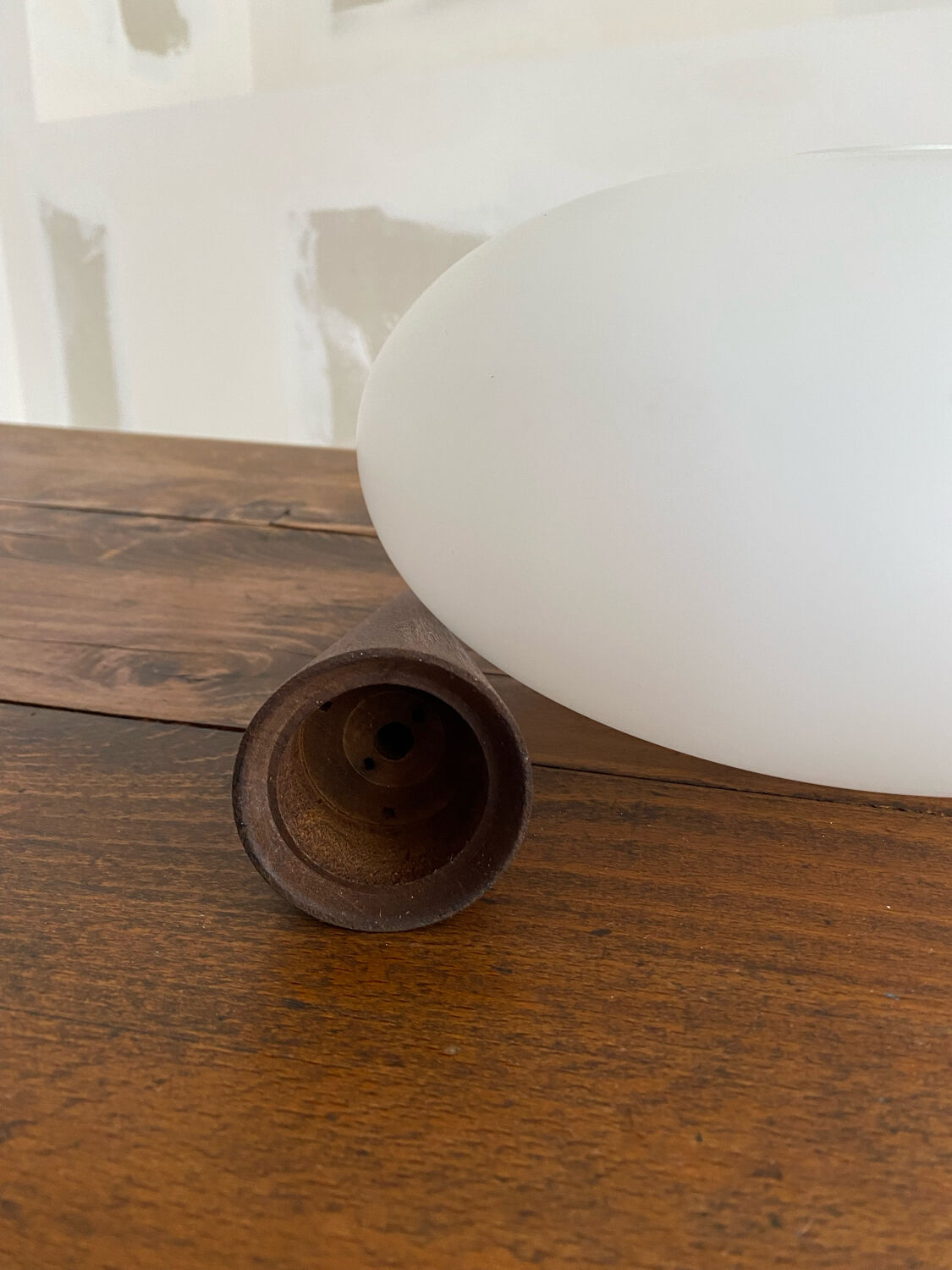 Louis Kakff teak and opaline pendant lamp