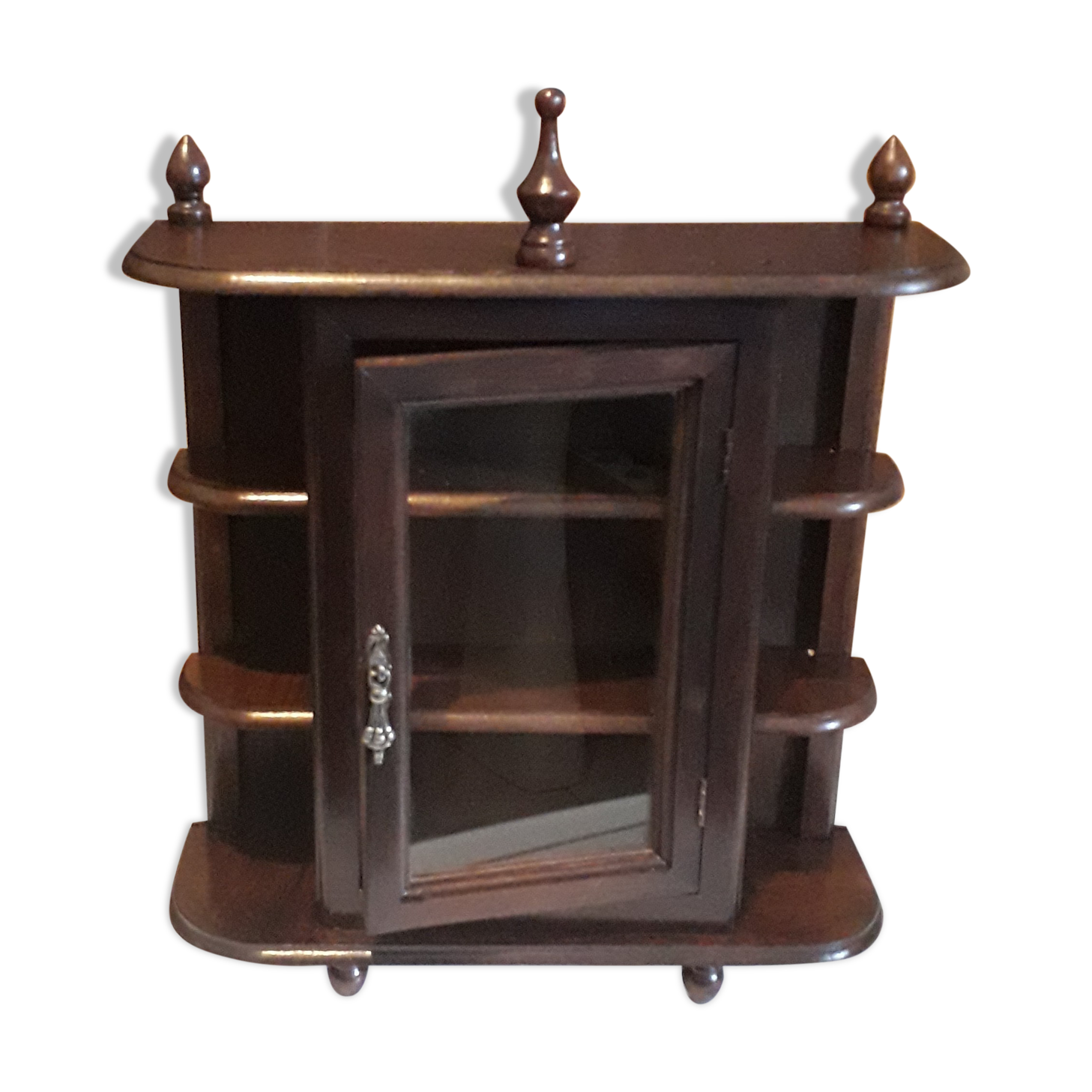 Vintage wooden showcase with 3 shelves, wenge color.
