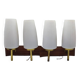 Duo of vintage wooden wall lights with white opaque glass lampshade.