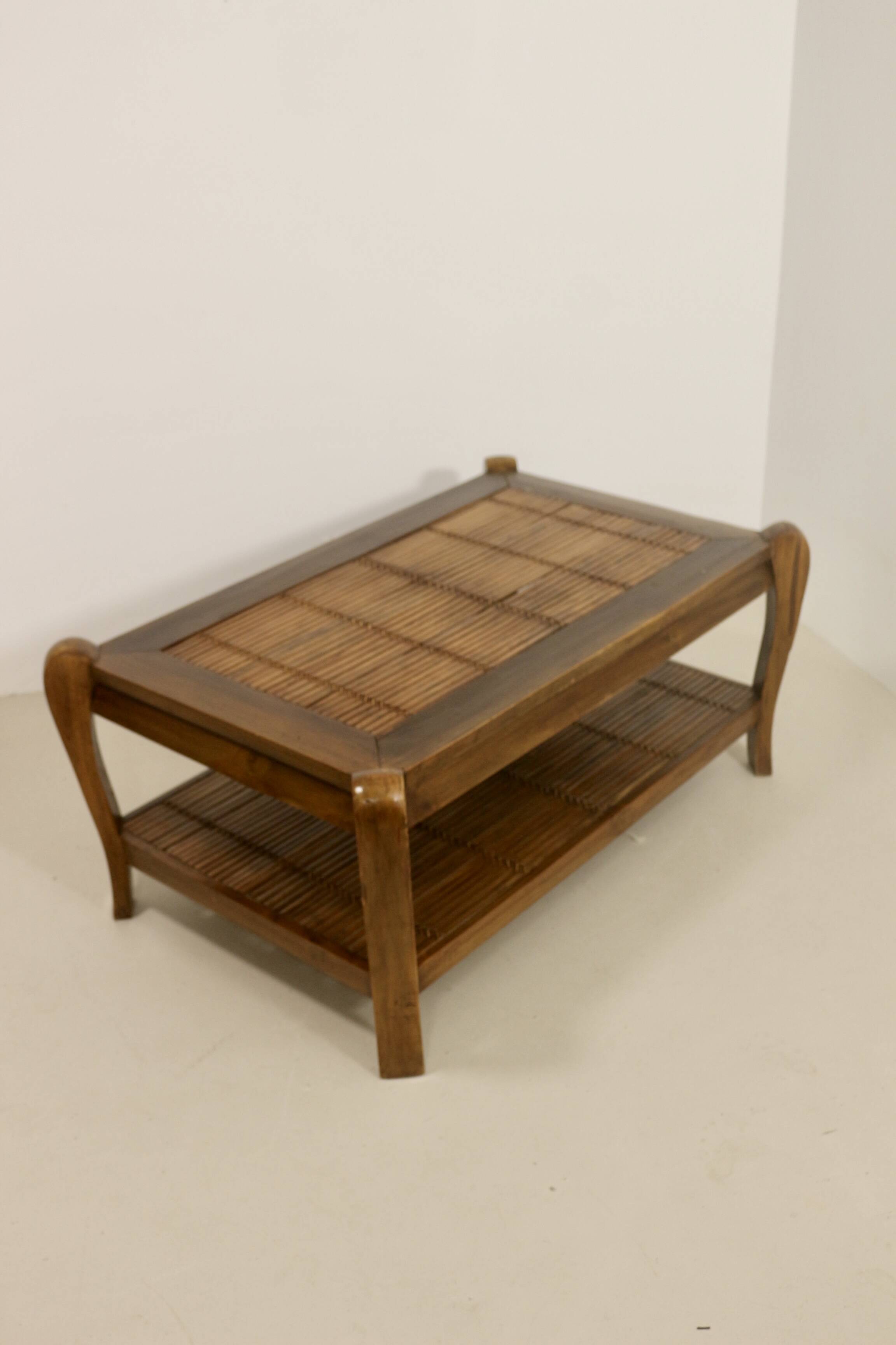 Vintage coffee table in wood and bamboo year 70