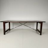 Large Spanish oak dining table with wrought iron bars – 20th century