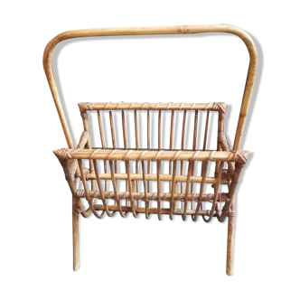 Rattan wicker magazine holder 1970 1960