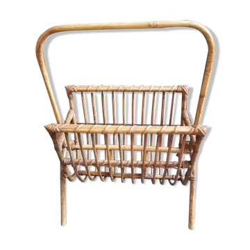 Rattan wicker magazine holder 1970 1960