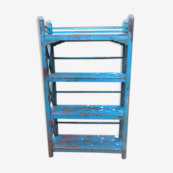Ancient indian etagere in solid wood blue teak storage trays