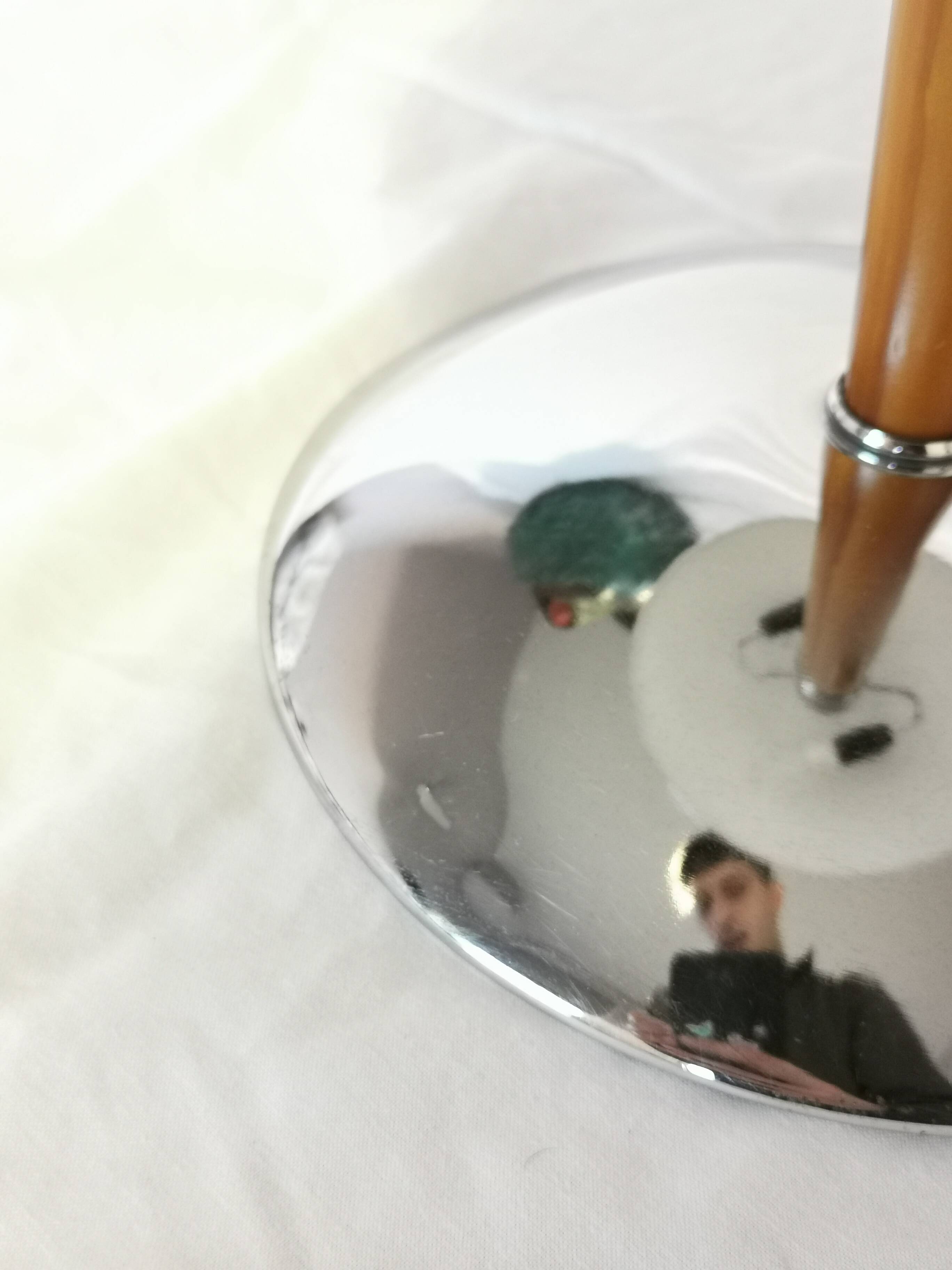 Large double bulb liner lamp, chrome and wood, 1980