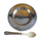 Porridge plate and spoon in silver metal