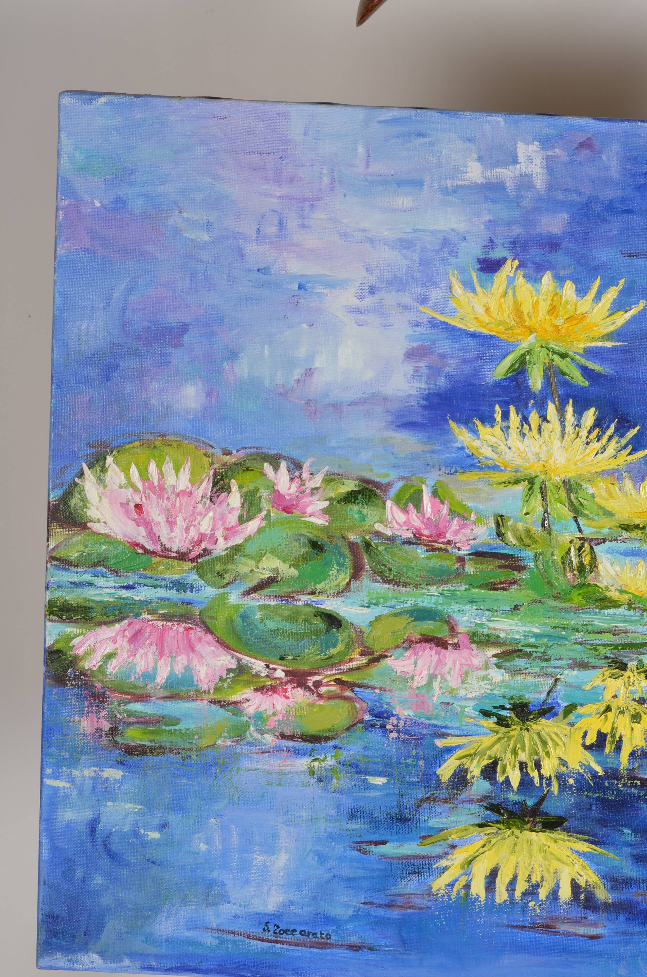 Oil on canvas water lilies