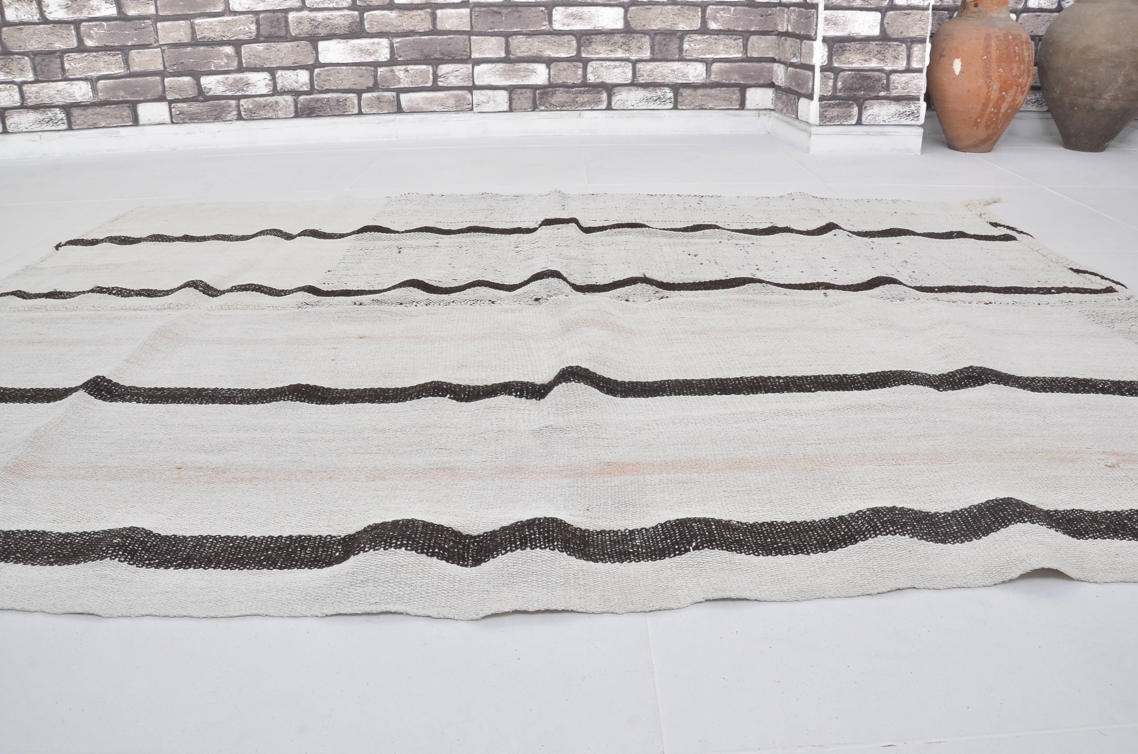 Oushak Hemp Kilim Rug with Stripes sku 3667