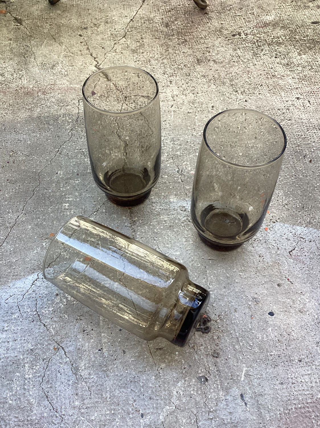 3 vintage glasses in smoked glass