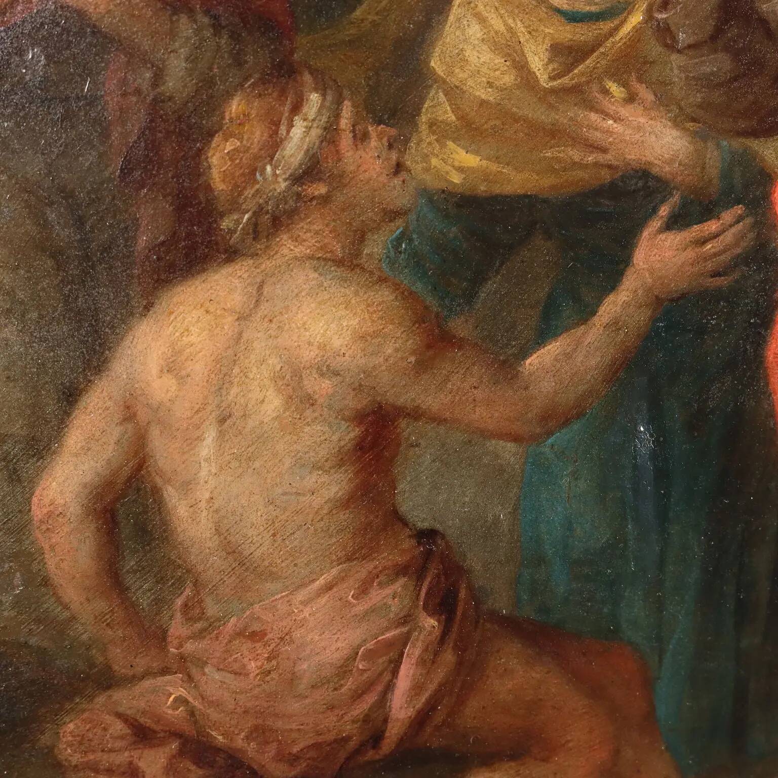 Peinture ancienne scène de guérison '600, huile sur cuivre
