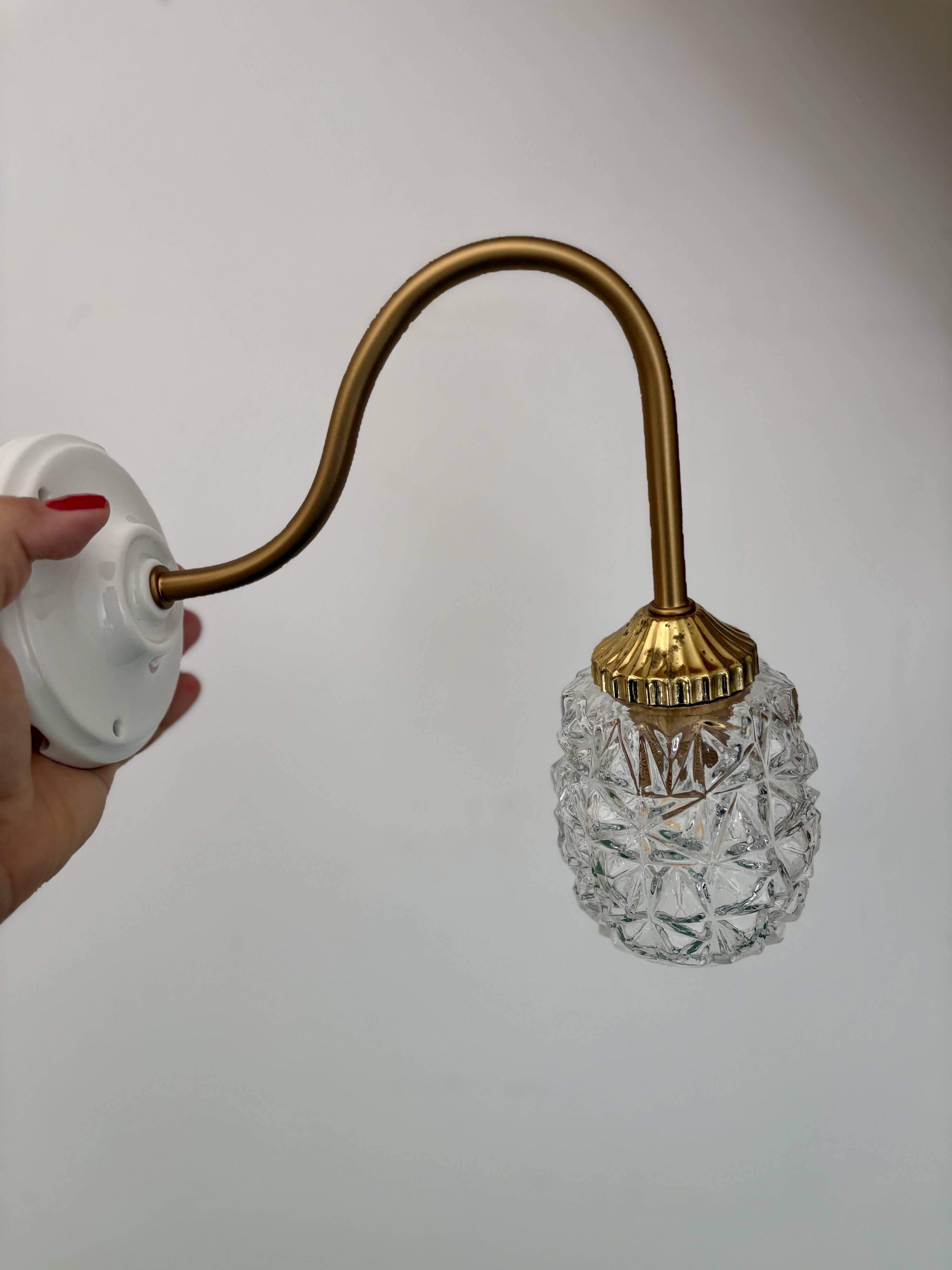 Vintage moulded glass tulip swan neck wall light