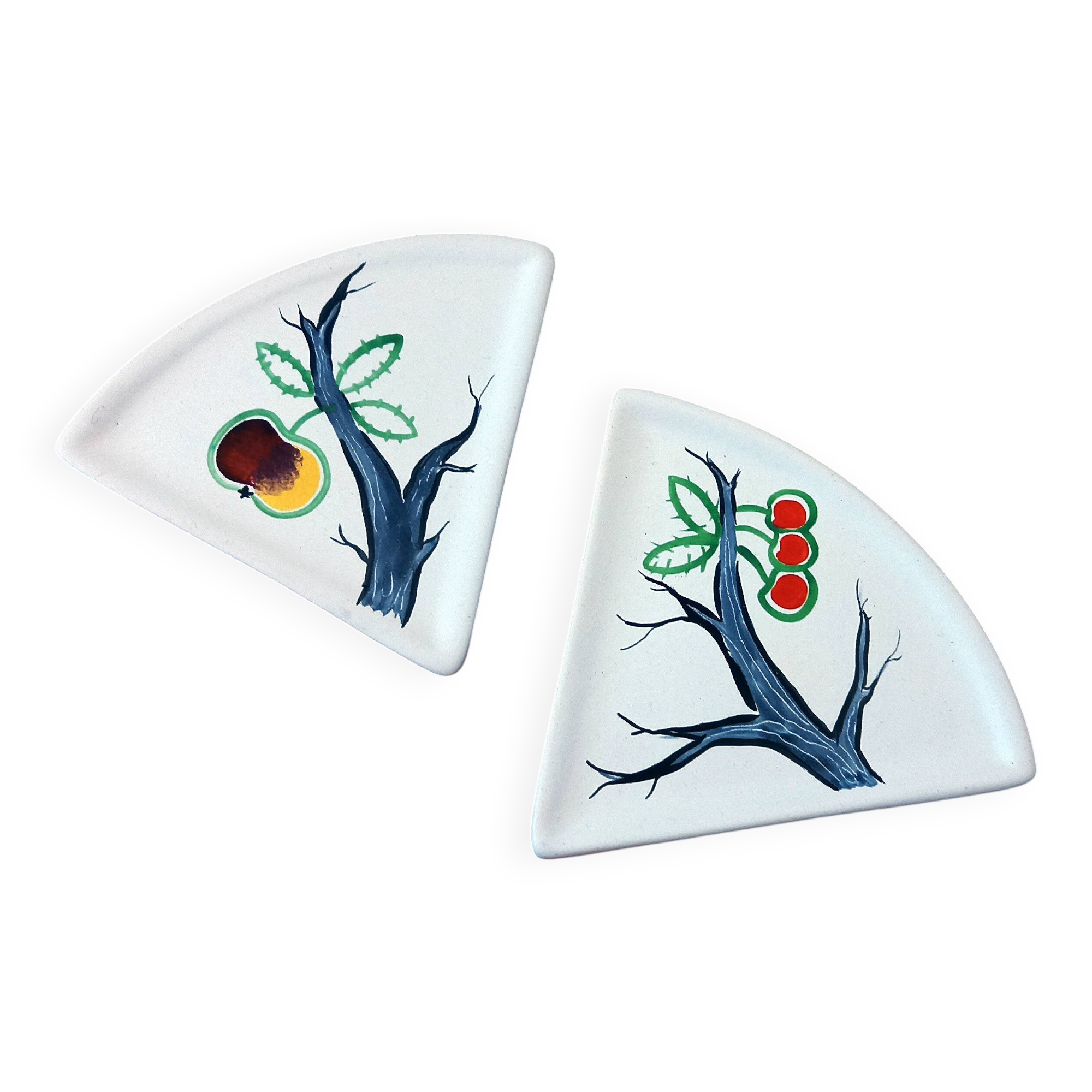 2 Flat Ceramic Bowls, Matte Glazed Terracotta, Vintage 1960s