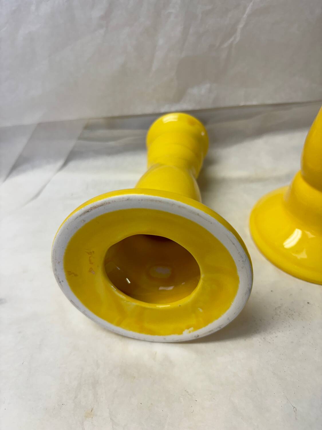 Set of 2 vintage yellow ceramic candle holders