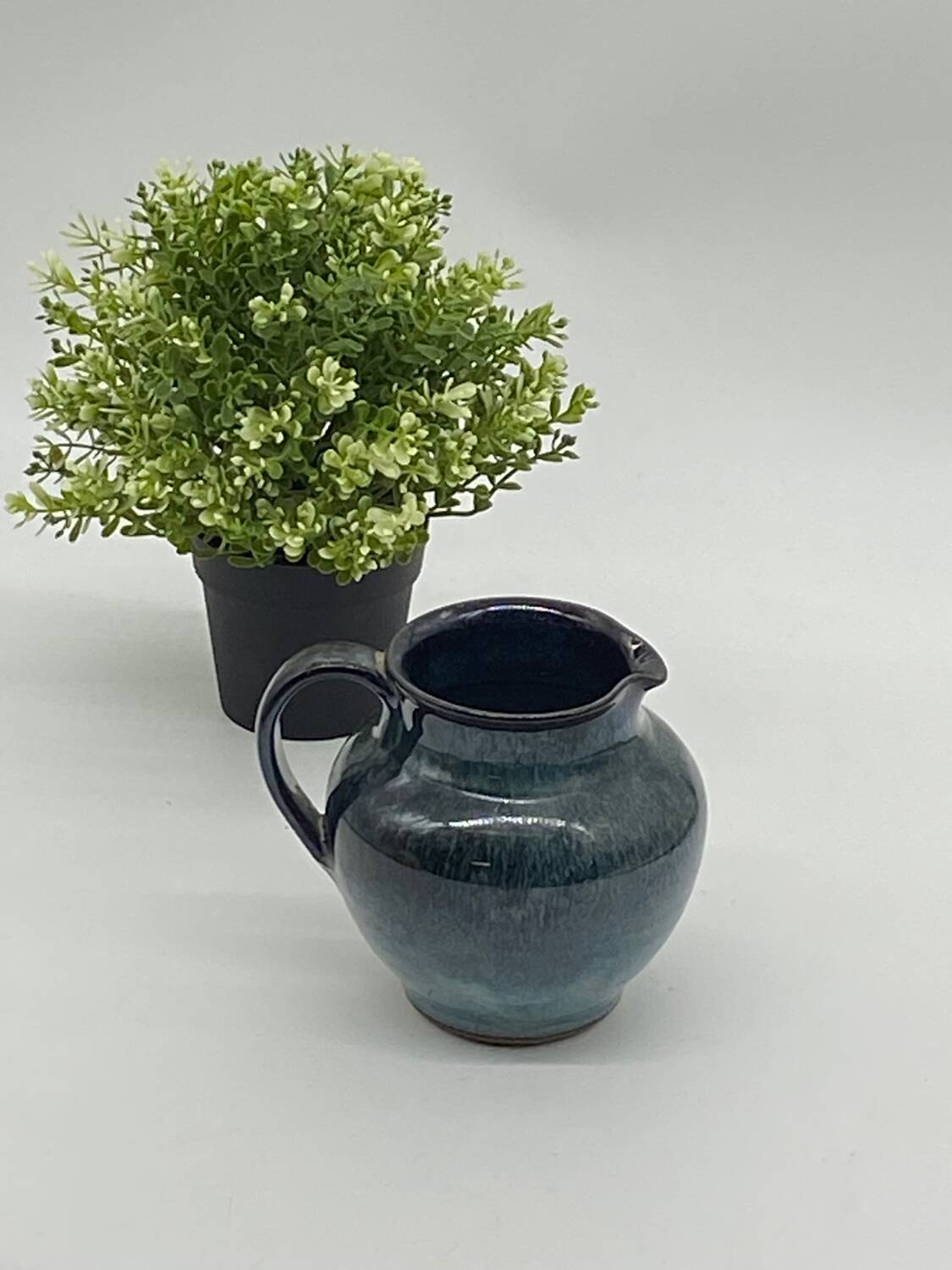 Blue/black ceramic pitcher, Vallauris, signed, vintage