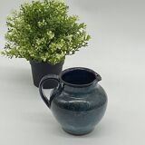 Blue/black ceramic pitcher, Vallauris, signed, vintage