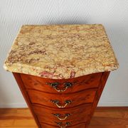 Curved chest of drawers in marquetry – marble top – Louis XV style