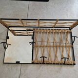 Designer coat rack in rattan and metal with 5 hooks and mirror - Raoul Guys style
