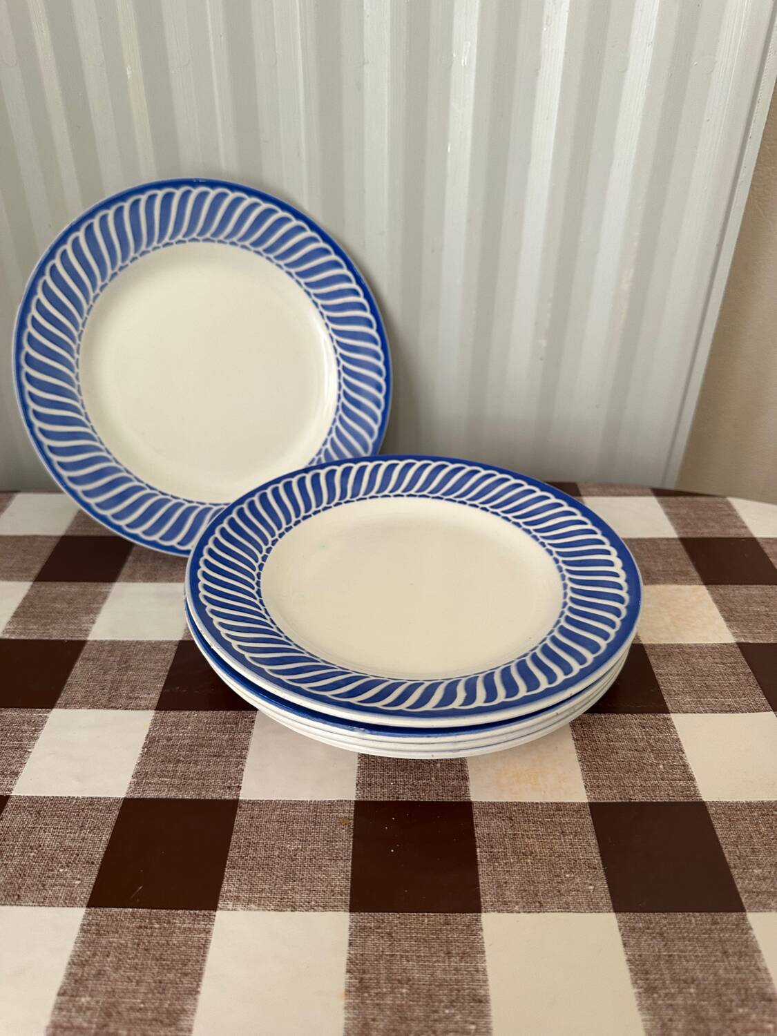5 Jacquot Digoin Sarreguemines Vintage Ceramic Plate – Blue & Whi