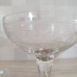 Champagne glasses in blown glass and chiseled decoration