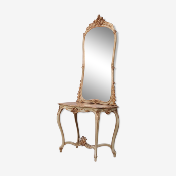 Ensemble console et son miroir en bois laqué style Louis XV