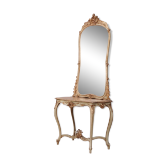 Console set and its mirror in lacquered wood Louis XV style