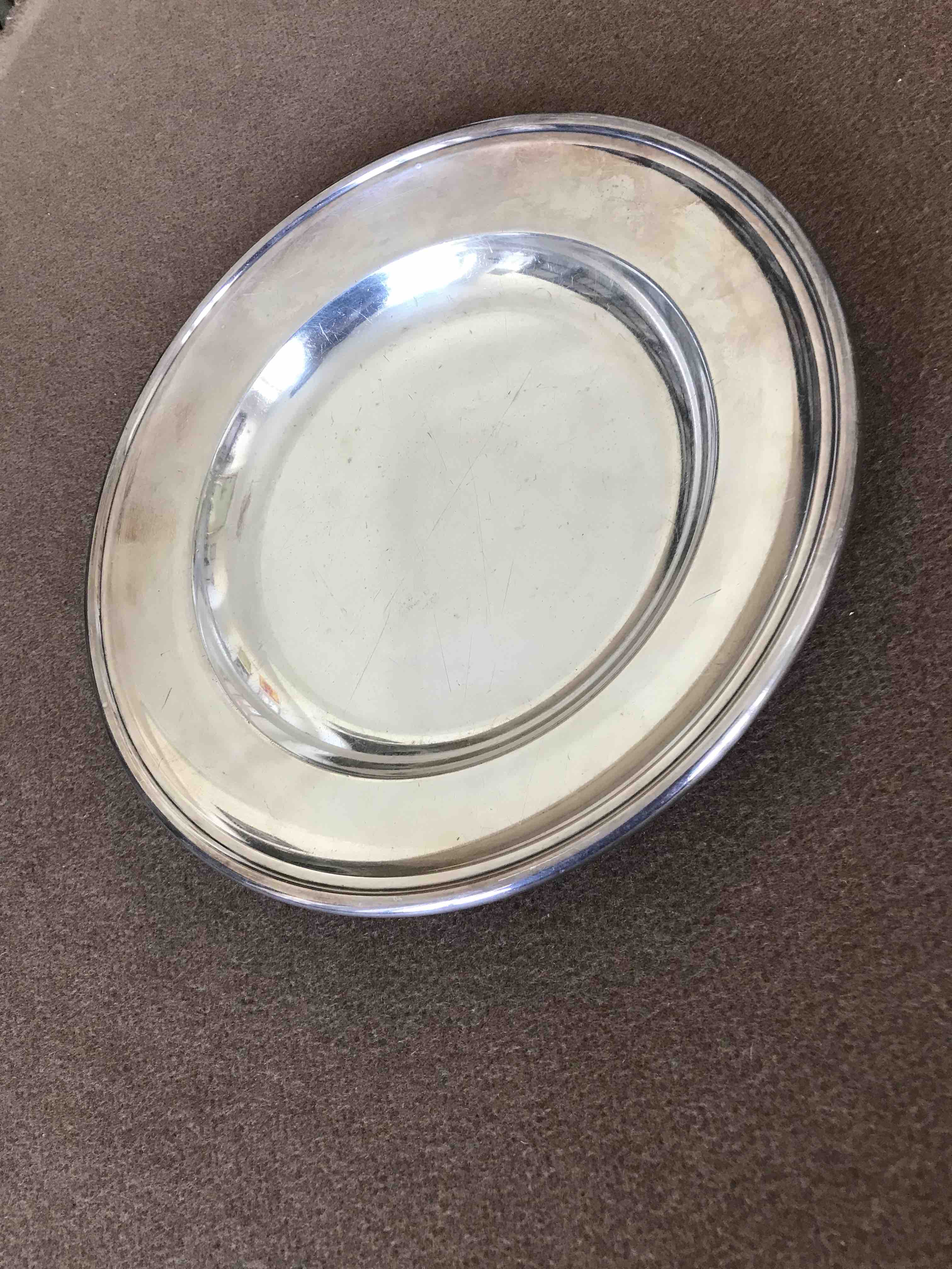 Art Deco silver metal presentation plate